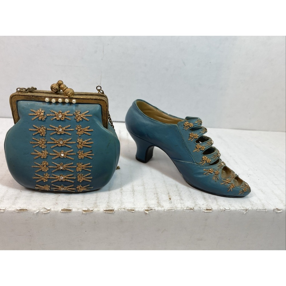 Vintage Popular Imports Inc 1999 Nostalgia Green Handbag Shoe Figurines Set Of 2 - Picture 5 of 6